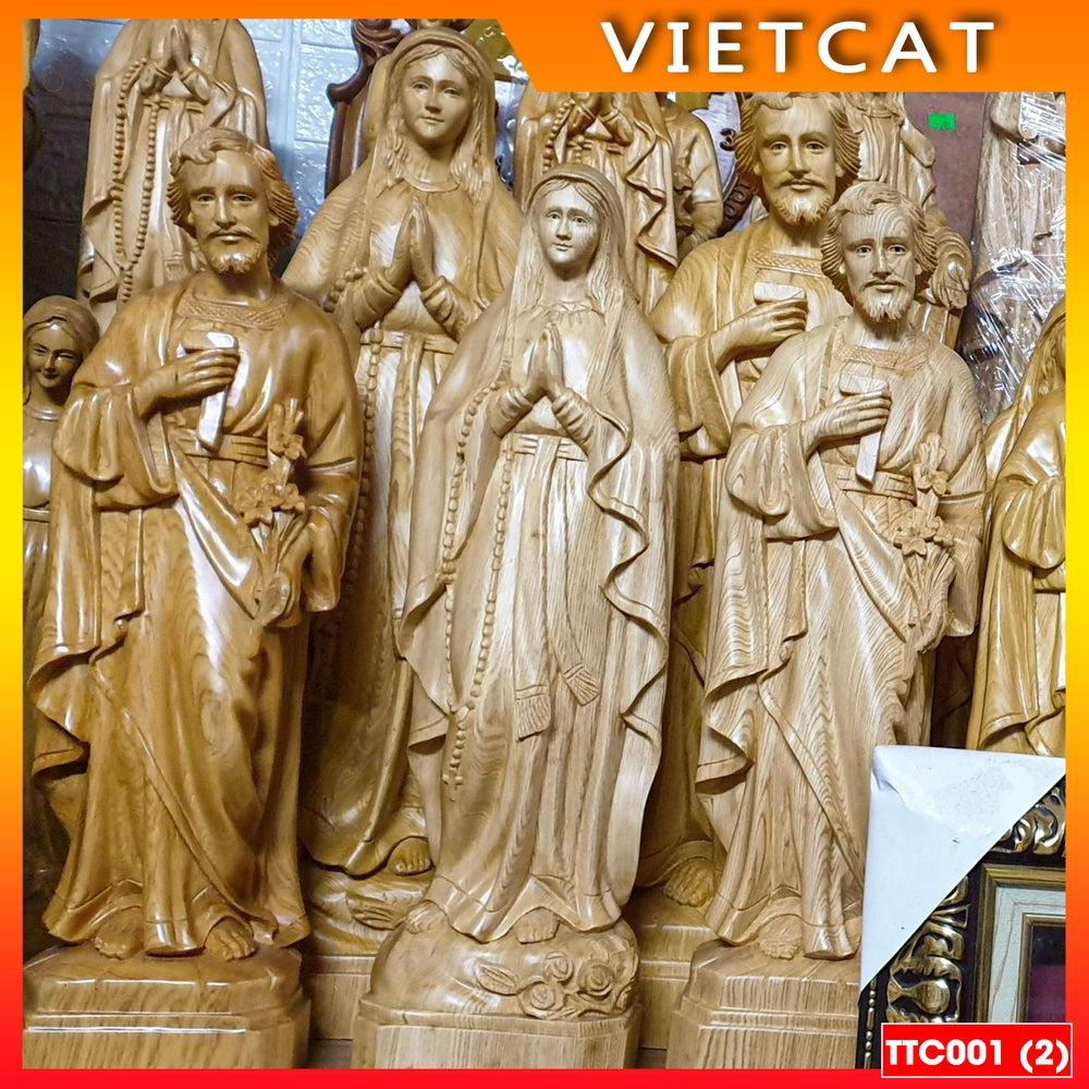 Combo set of 3 beautiful Pơmu Wood Catholic Altar statues 40cm 50cm 60cm TTC001