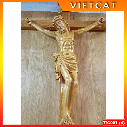 Combo set of 3 beautiful Pơmu Wood Catholic Altar statues 40cm 50cm 60cm TTC001