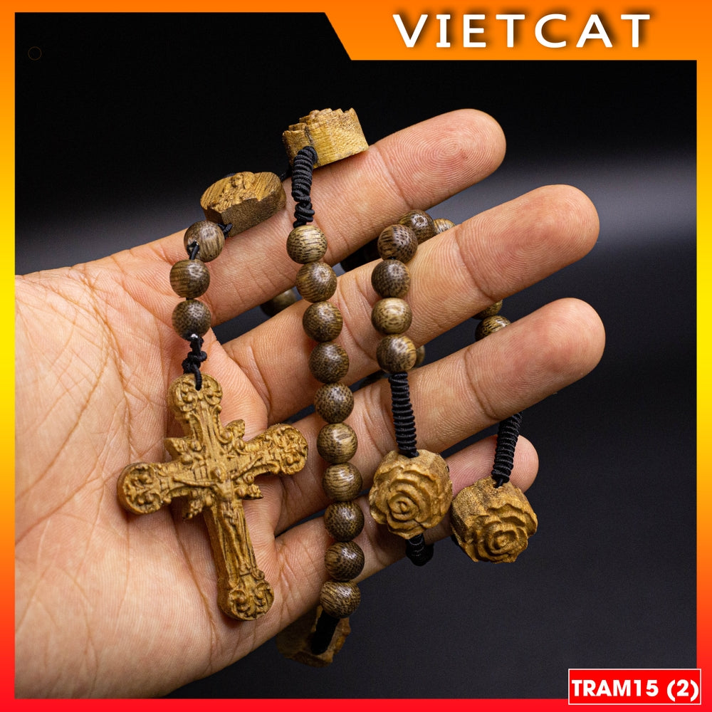 Rosary 50 agarwood beads 8mm TRAM 15 - Agarwood rosary - Catholic gift