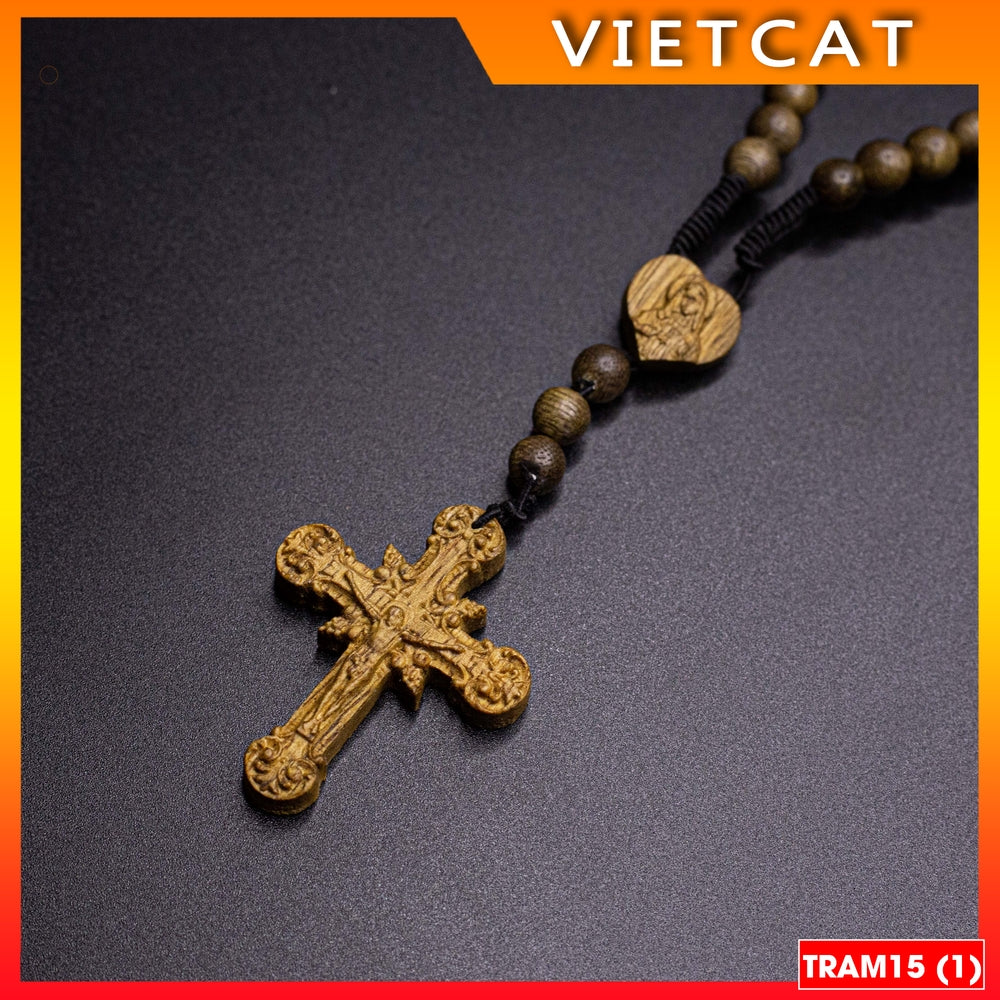 Rosary 50 agarwood beads 8mm TRAM 15 - Agarwood rosary - Catholic gift