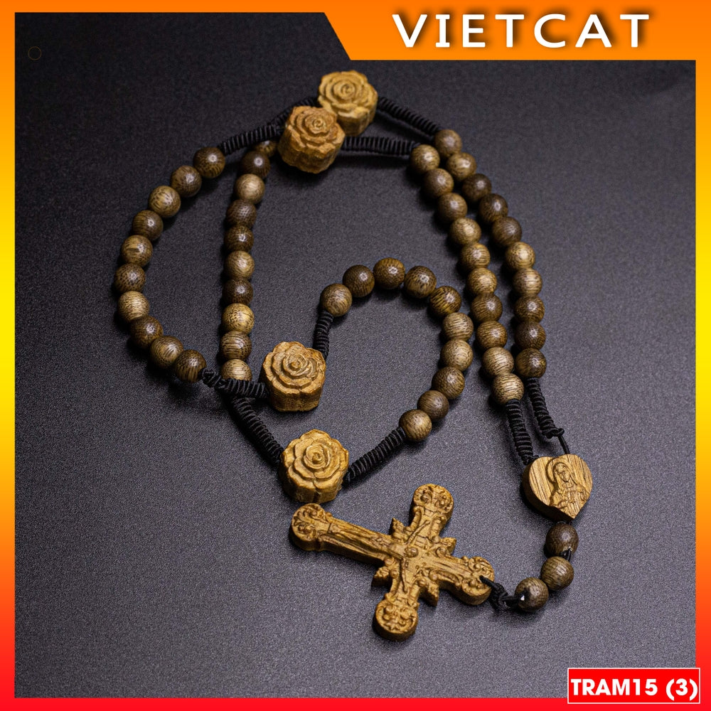 Rosary 50 agarwood beads 8mm TRAM 15 - Agarwood rosary - Catholic gift