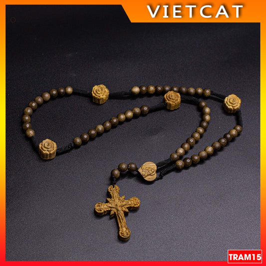 Rosary 50 agarwood beads 8mm TRAM 15 - Agarwood rosary - Catholic gift