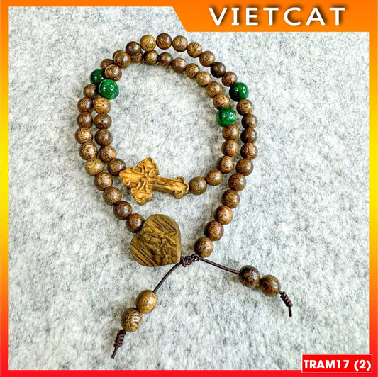 Rosary 50 beads 6mm speed sandalwood mixed with stone TRAM17 - Catholic gift