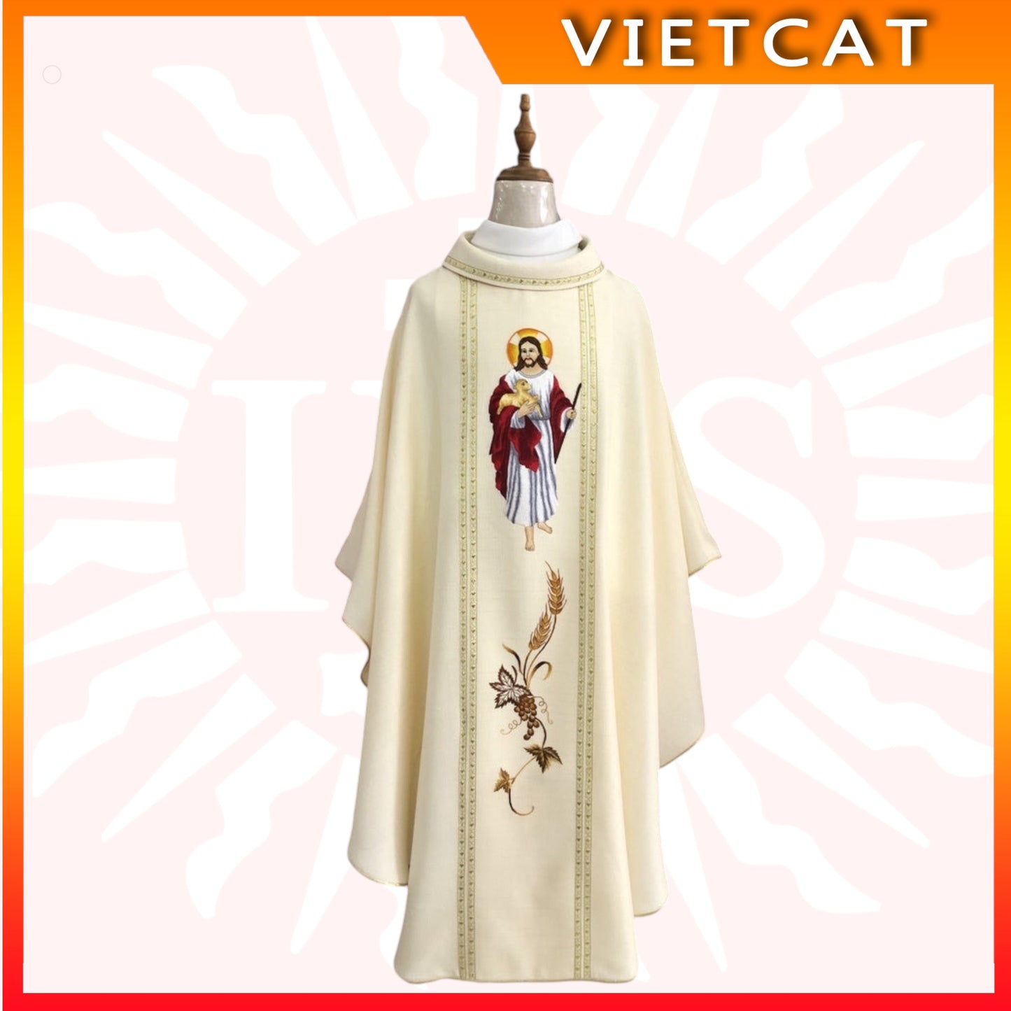 Platinum gold Priest's Vestment with embroidered image of God AL6-4 Gift for patron saint's feast, ordination, parish priest's birthday