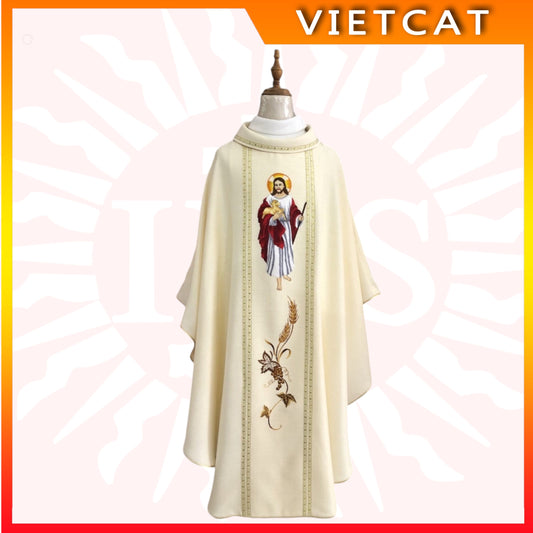 Platinum gold Priest's Vestment with embroidered image of God AL6-4 Gift for patron saint's feast, ordination, parish priest's birthday