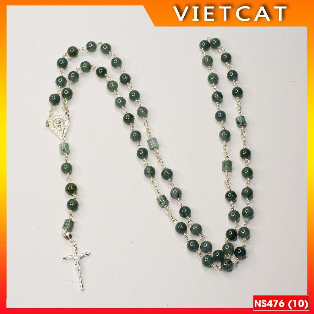 Rosary - 50 Natural Blue Jade Beads Rosary, Green Stone Bracelet - Model NS476 - Catholic, Christmas Gift