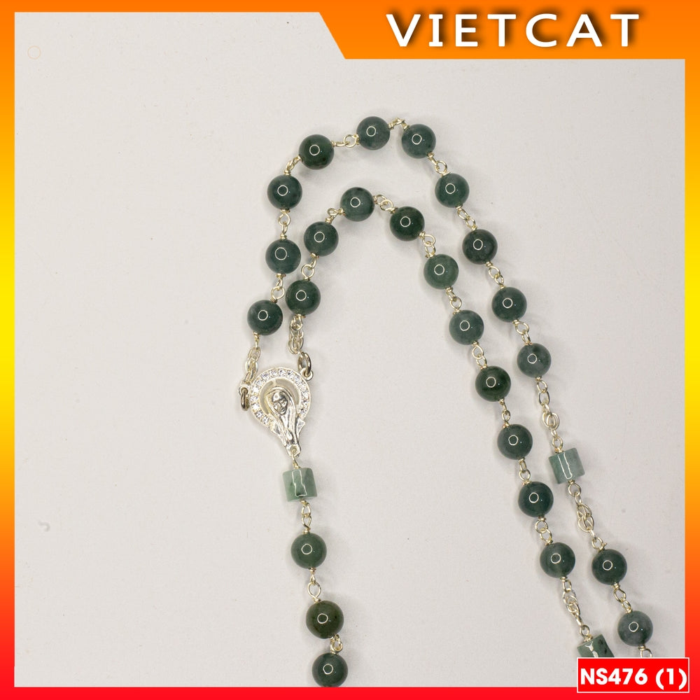 Rosary - 50 Natural Blue Jade Beads Rosary, Green Stone Bracelet - Model NS476 - Catholic, Christmas Gift