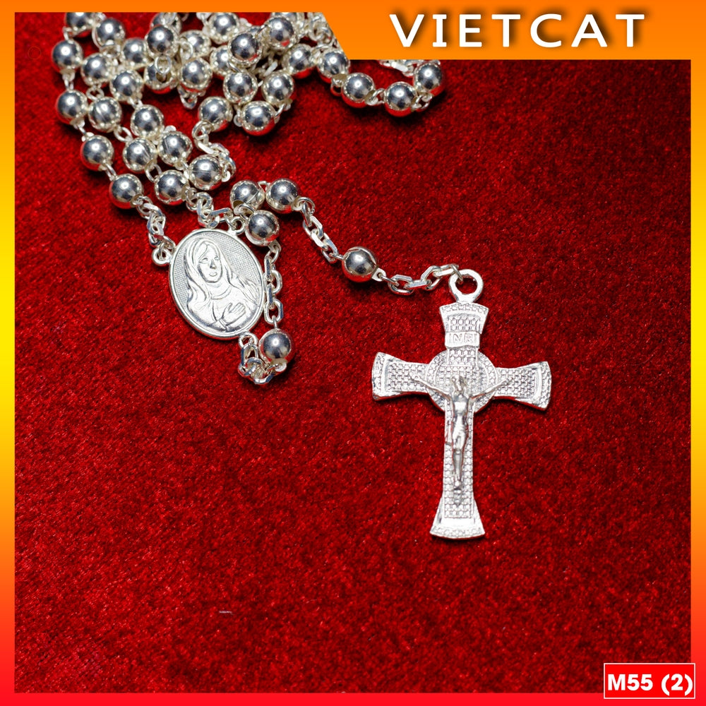 Rosary 50 beads (6mm beads) M55 pure silver - Silver rosary - Catholic gifts