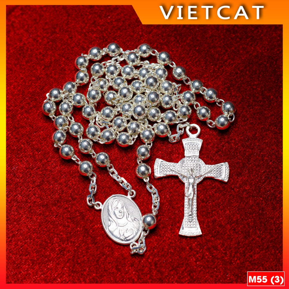 Rosary 50 beads (6mm beads) M55 pure silver - Silver rosary - Catholic gifts