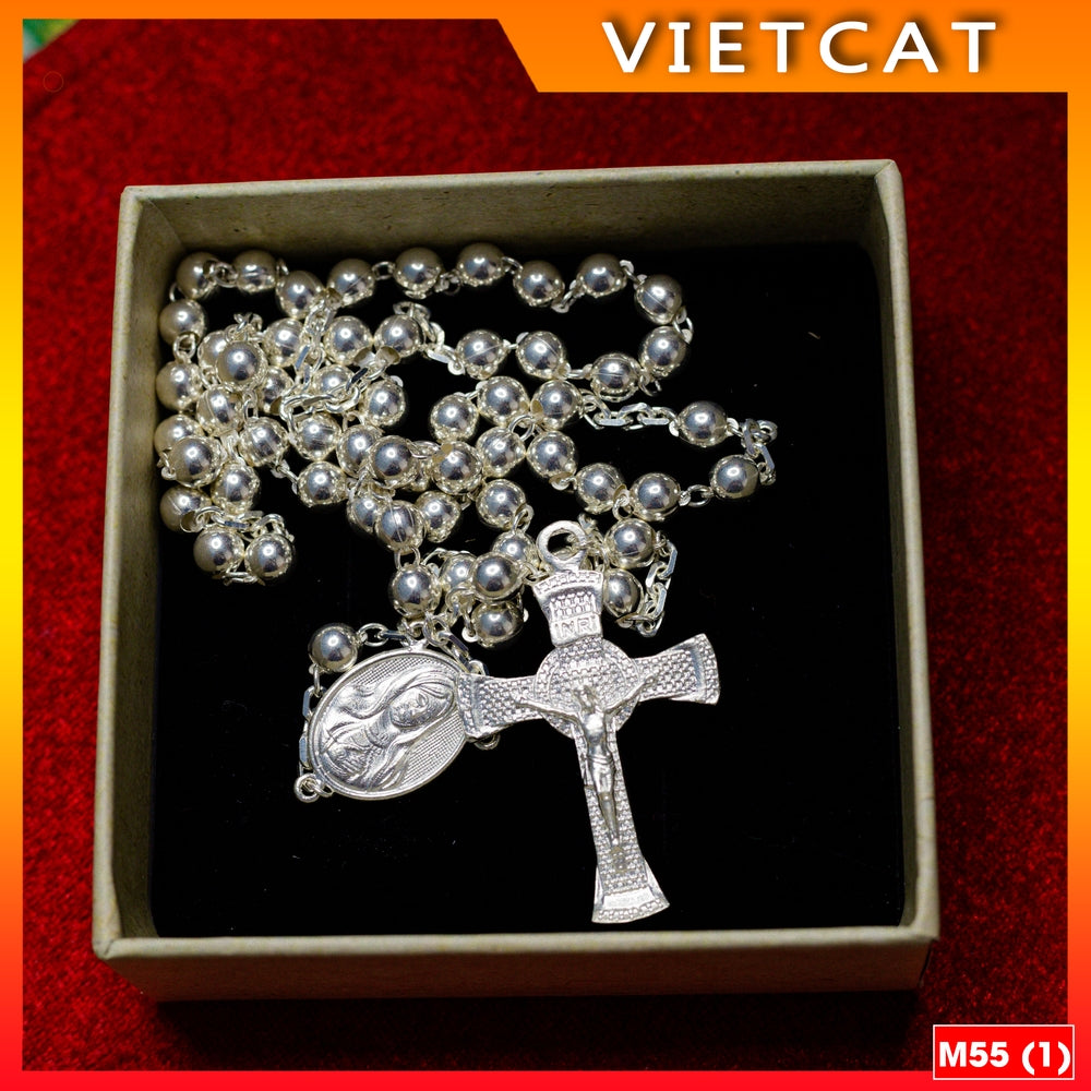 Rosary 50 beads (6mm beads) M55 pure silver - Silver rosary - Catholic gifts
