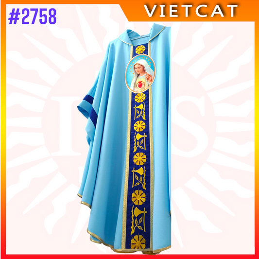 #2758 Vietnam Imported Chasuble with Virgin Mary Embroidery | Priest's Vestment