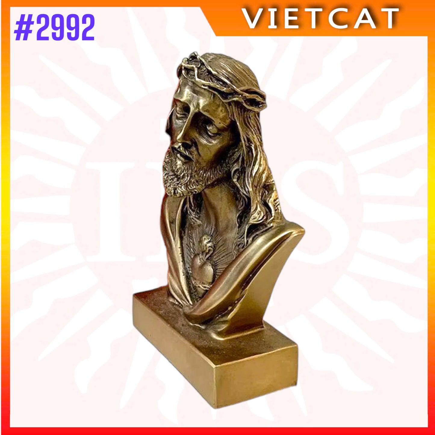 #2992 Sacred Heart of Jesus Bust Statue – Bronze Finish for Home Altar or Catholic Gift