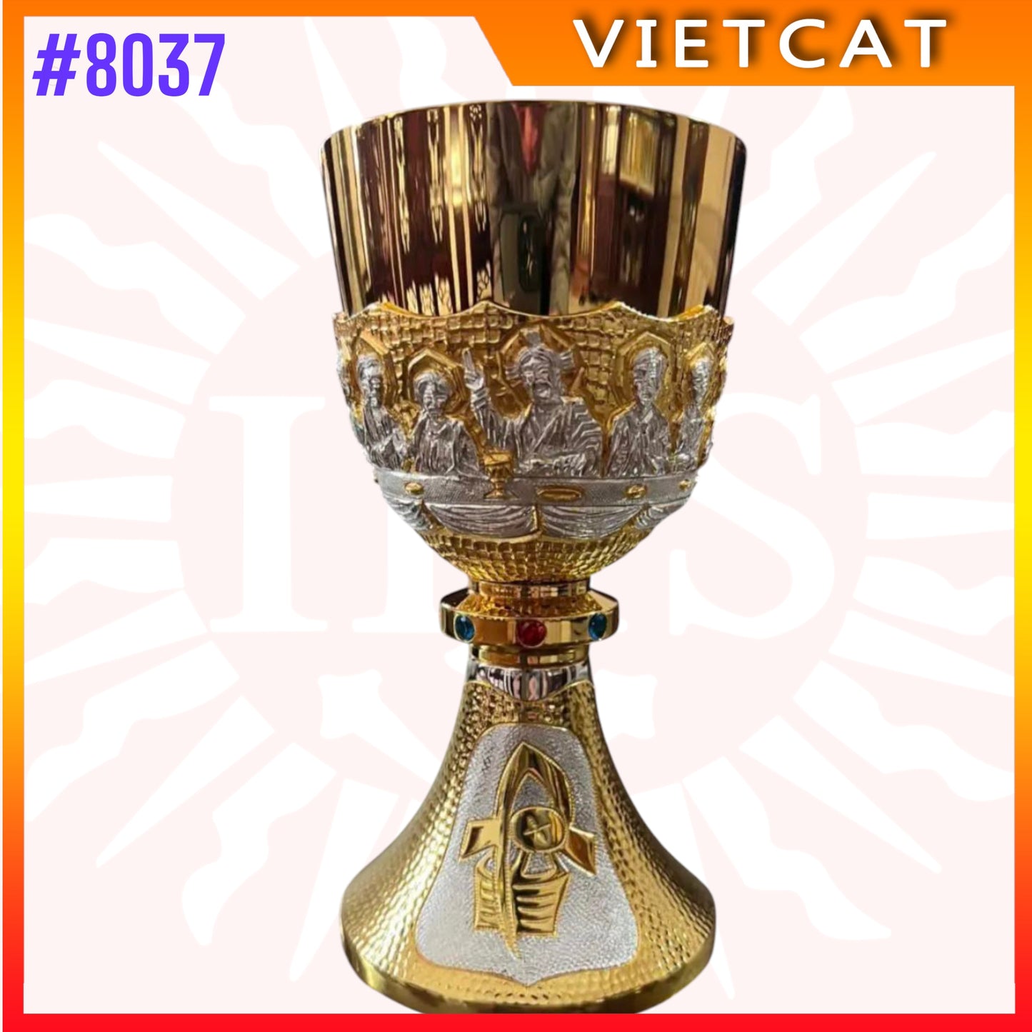 #8037 Premium Last Supper Apostolic Cast Cup Chalice | Vietnamese Imported | H18cm