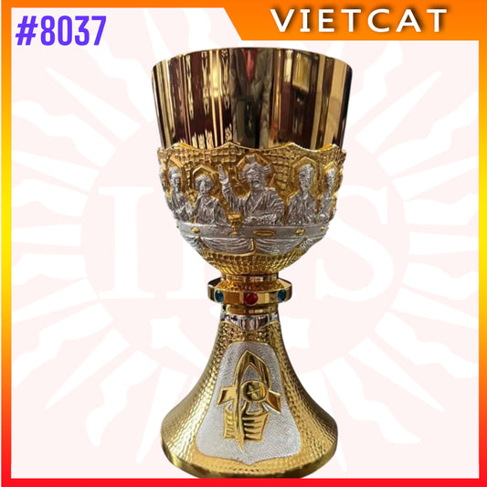 #8037 Premium Last Supper Apostolic Cast Cup Chalice | Vietnamese Imported | H18cm