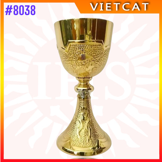 #8038 Premium Chalice with Jesus Crown of Thorns Carving | Vietnamese Imported | H19.8cm