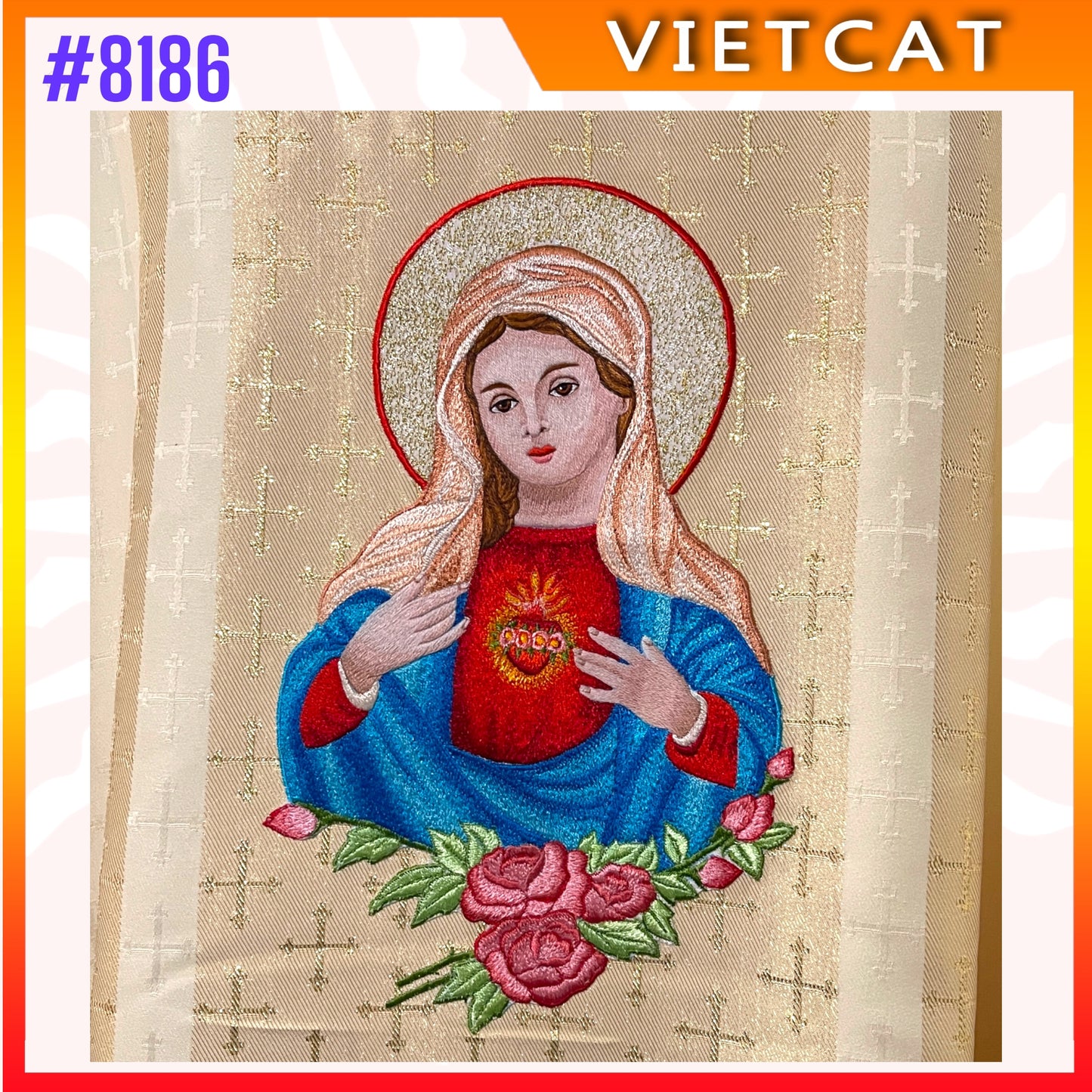 #8186 Catholic Sacred Heart of Mary Embroidered Chasuble | Premium Italian brocade fabric | Made in Vietnam | Made to order