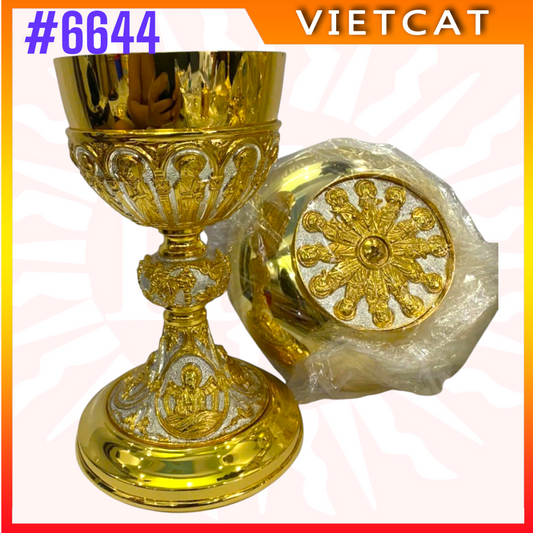 #6644 Chalice of the Twelve Apostles + Matching Paten | Gold-Plated Brass | 21cm