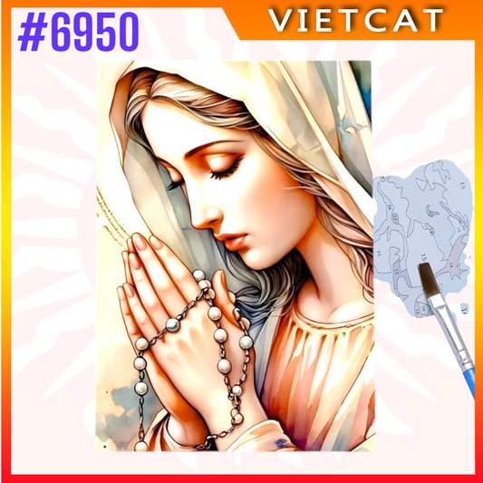 #6950 Our Lady Praying DIY Paint-by-Numbers Canvas Painting｜Unpainted