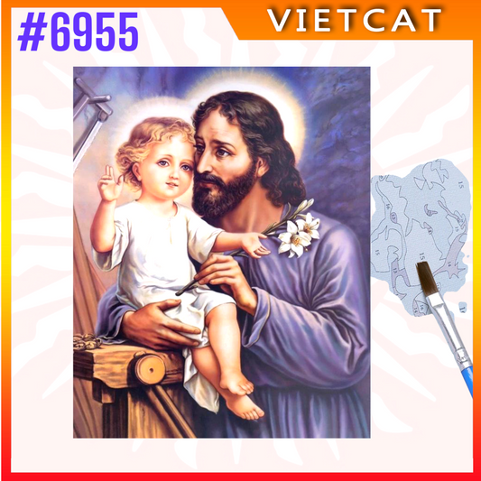 #6955 Saint Joseph holding Baby Jesus DIY Paint-by-Numbers Canvas Painting｜Unpainted