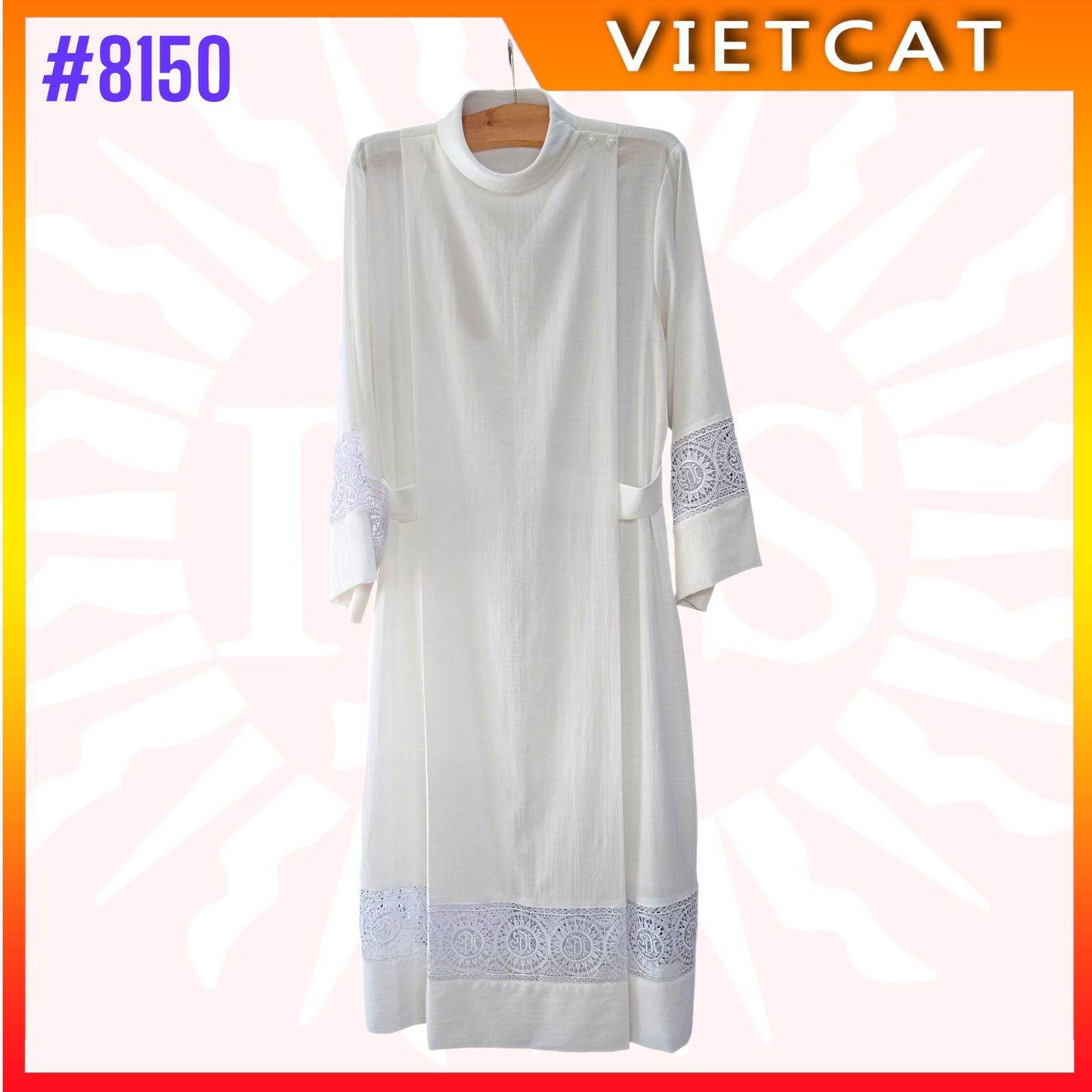 #8150 Catholic Priest Alb Pleated Lace Pulpit Liturgical Cotta Vestment Robe | India Fabric Made in Vietnam