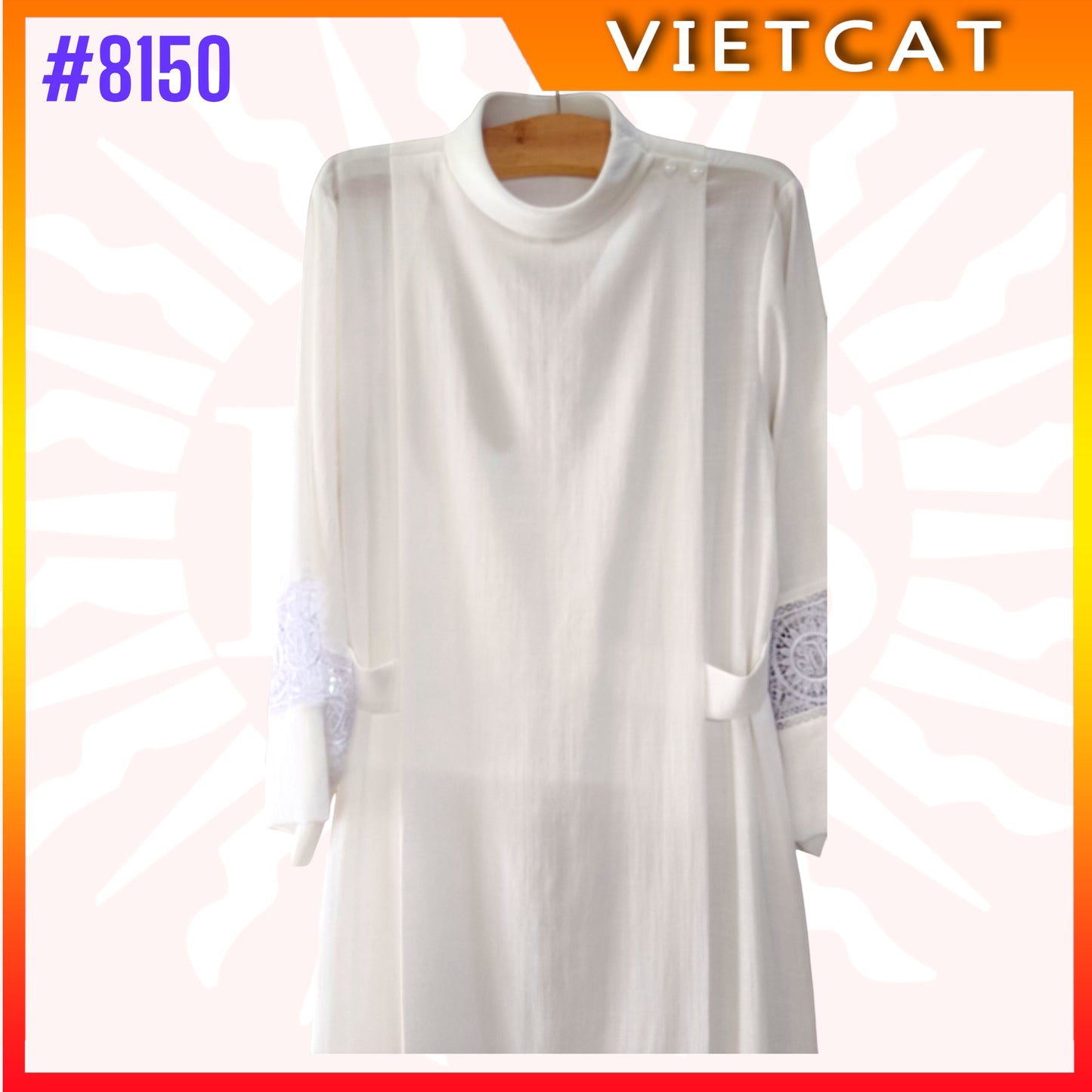 #8150 Catholic Priest Alb Pleated Lace Pulpit Liturgical Cotta Vestment Robe | India Fabric Made in Vietnam