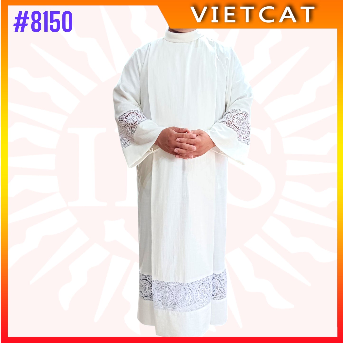#8150 Catholic Priest Alb Pleated Lace Pulpit Liturgical Cotta Vestment Robe | India Fabric Made in Vietnam