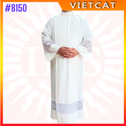 #8150 Catholic Priest Alb Pleated Lace Pulpit Liturgical Cotta Vestment Robe | India Fabric Made in Vietnam