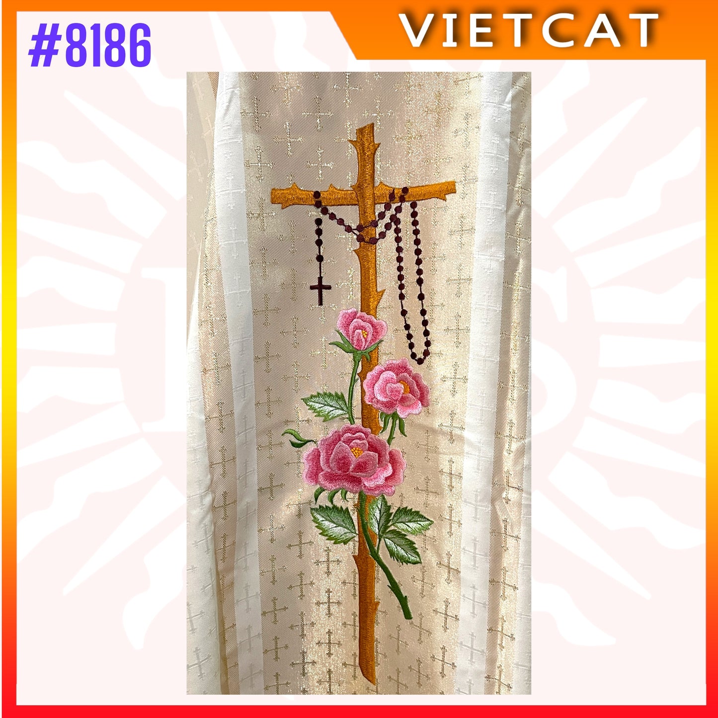 #8186 Catholic Sacred Heart of Mary Embroidered Chasuble | Premium Italian brocade fabric | Made in Vietnam | Made to order