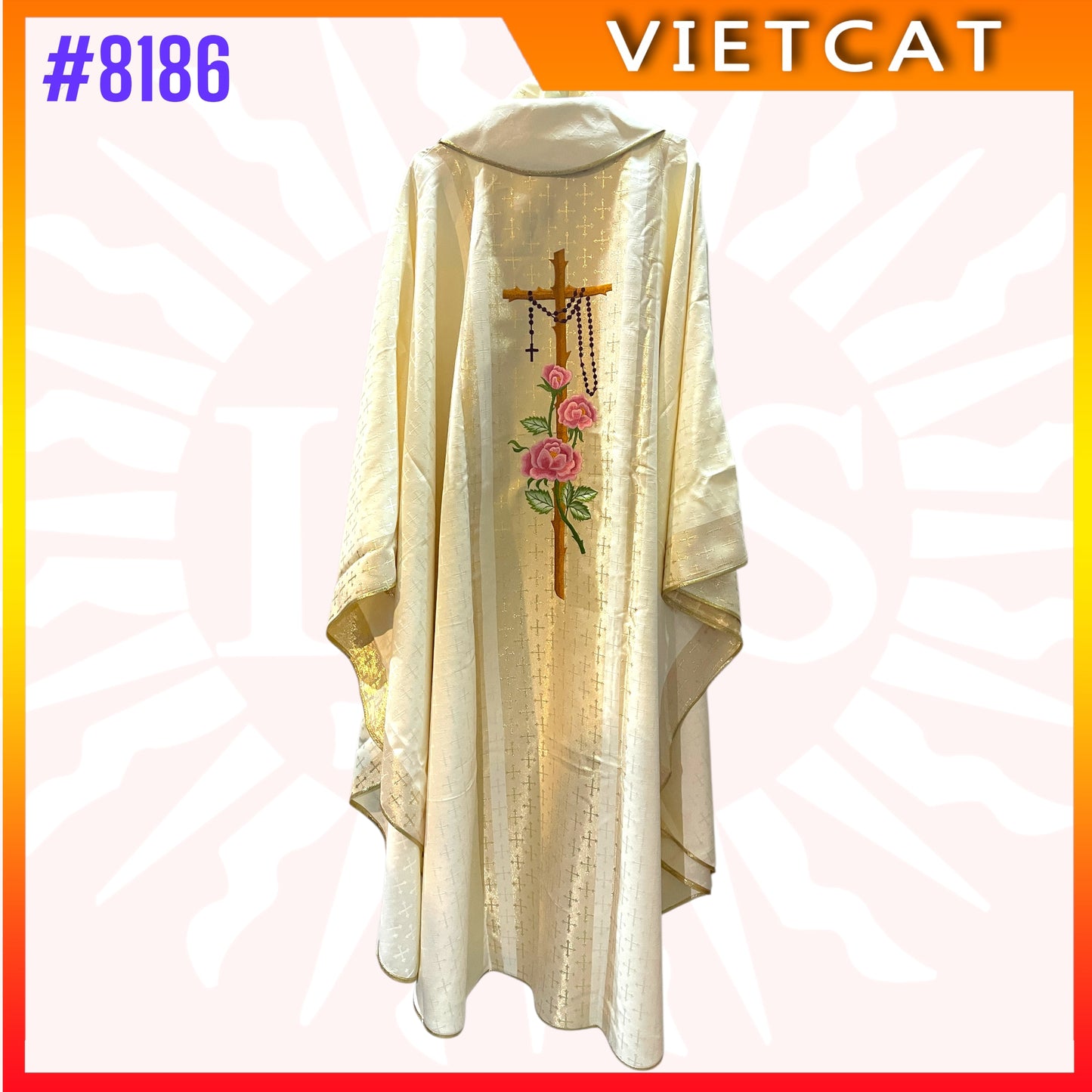 #8186 Catholic Sacred Heart of Mary Embroidered Chasuble | Premium Italian brocade fabric | Made in Vietnam | Made to order