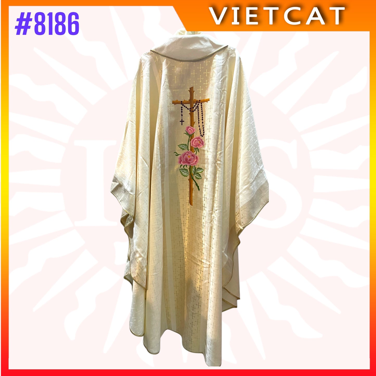 #8186 Catholic Sacred Heart of Mary Embroidered Chasuble | Premium Italian brocade fabric | Made in Vietnam | Made to order