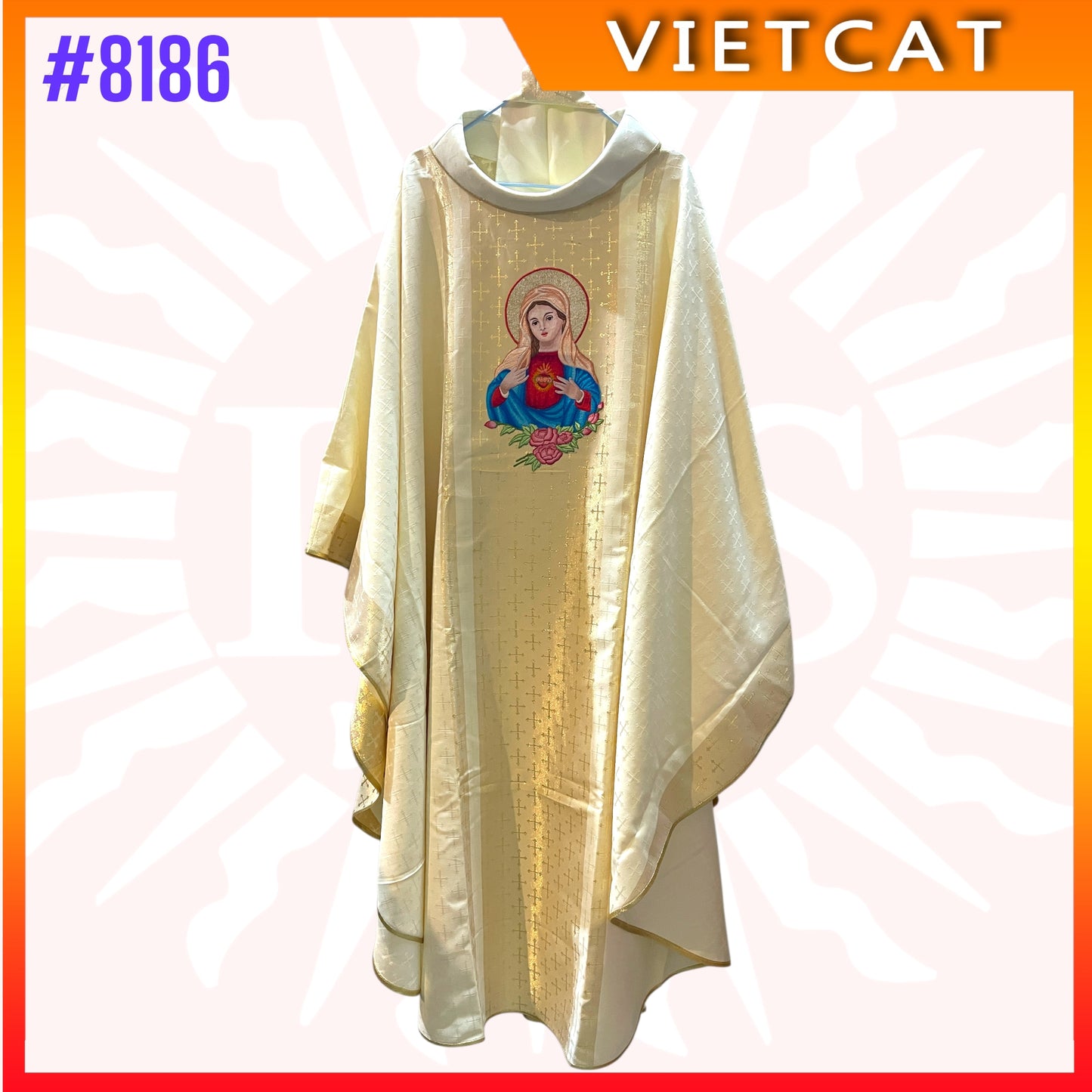#8186 Catholic Sacred Heart of Mary Embroidered Chasuble | Premium Italian brocade fabric | Made in Vietnam | Made to order