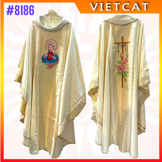 #8186 Catholic Sacred Heart of Mary Embroidered Chasuble | Premium Italian brocade fabric | Made in Vietnam | Made to order