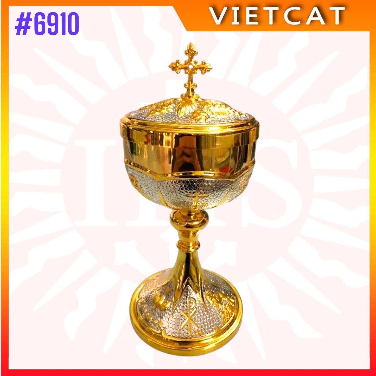 #6910 Gold-Plated Brass Ciborium｜Handcrafted Elegance for Sacred Liturgies