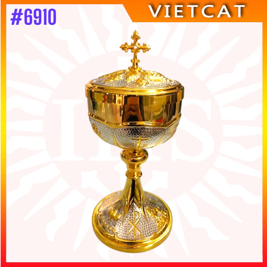 #6910 Gold-Plated Brass Ciborium｜Handcrafted Elegance for Sacred Liturgies