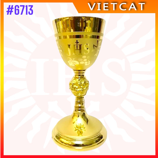 #6713 Catholic Chalice｜JHS & Eucharistic Symbols | Gold-plated Brass
