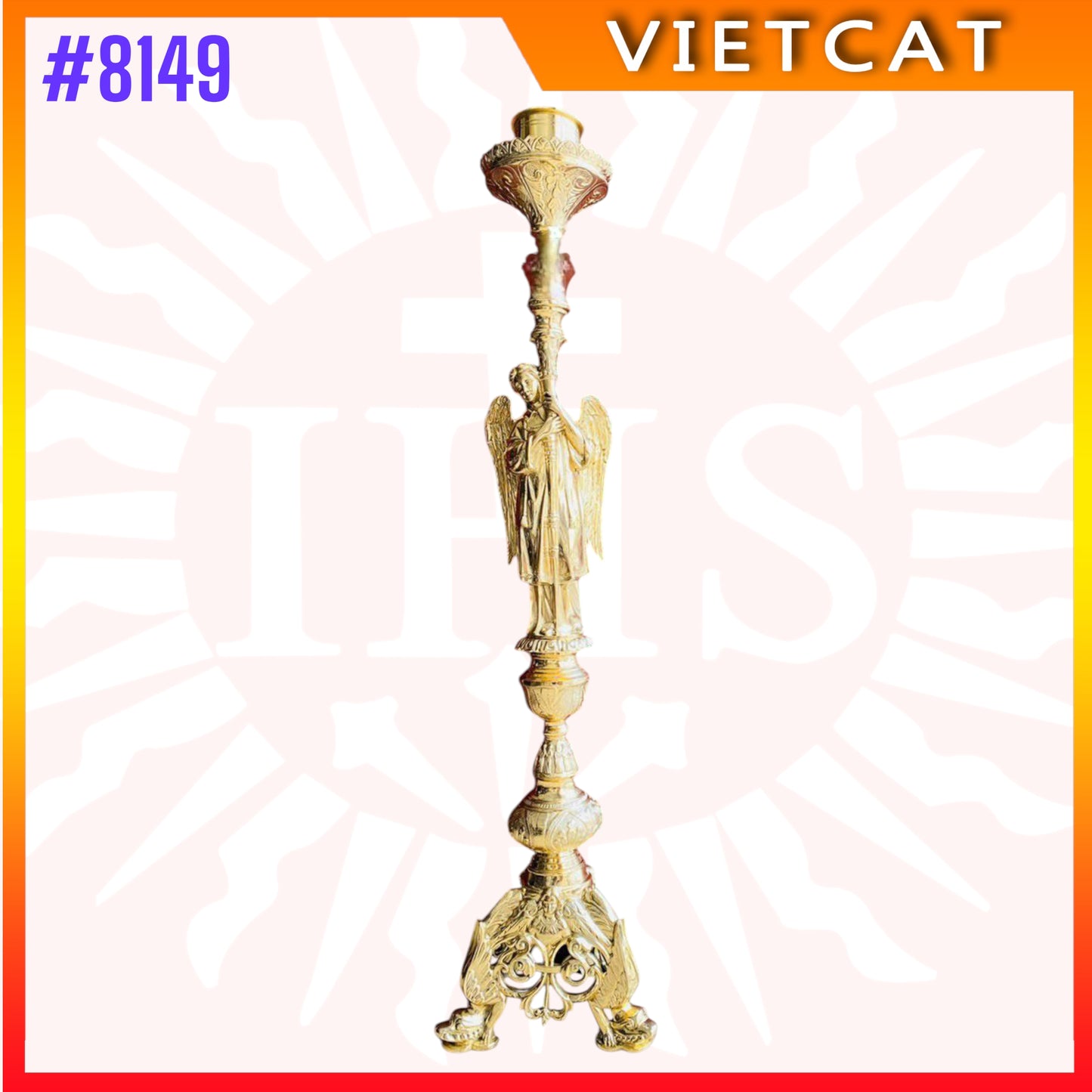 #8149 Premium Copper Candlestick with Angel Engraving | Made-in-Vietnam | H130cm
