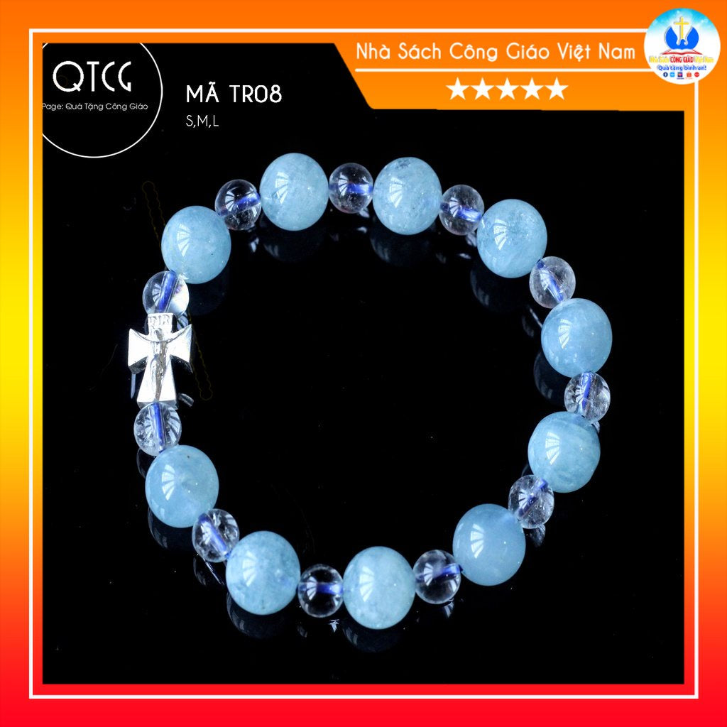 Rosary - Natural Aquamarine Stone Rosary - Model TR08 for men and women - Delicate and meaningful Catholic gift