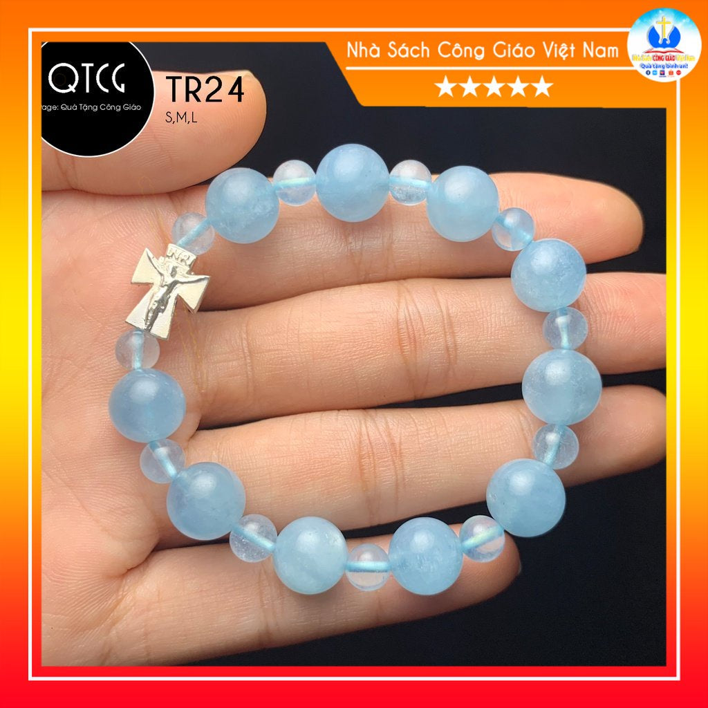 Rosary - Natural Aquamarine Stone Rosary - TR24 for men and women - Delicate and meaningful Catholic gift