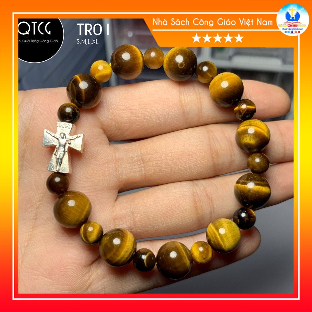 Rosary - Natural brown-yellow tiger eye stone rosary - Model TR01 for men and women - Delicate and meaningful Catholic gift