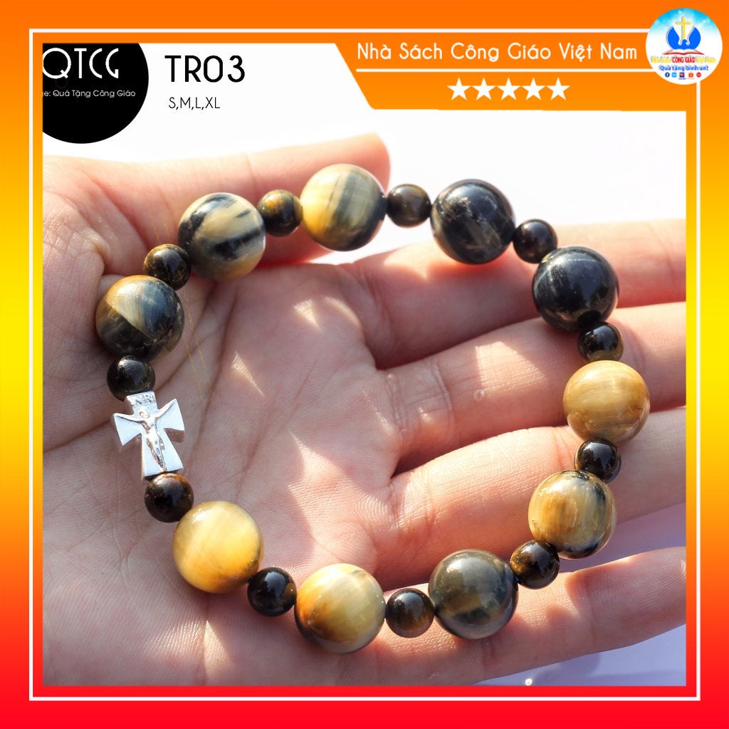 Rosary - Natural Falcon Eye Stone Rosary - Model TR03 for men and women - Delicate and meaningful Catholic gift