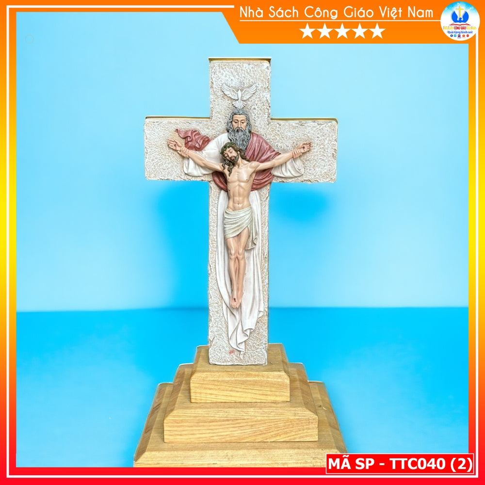 TTC040 Hand painted Trinity Resin Wall Cross Hanging Crucifix 25cm
